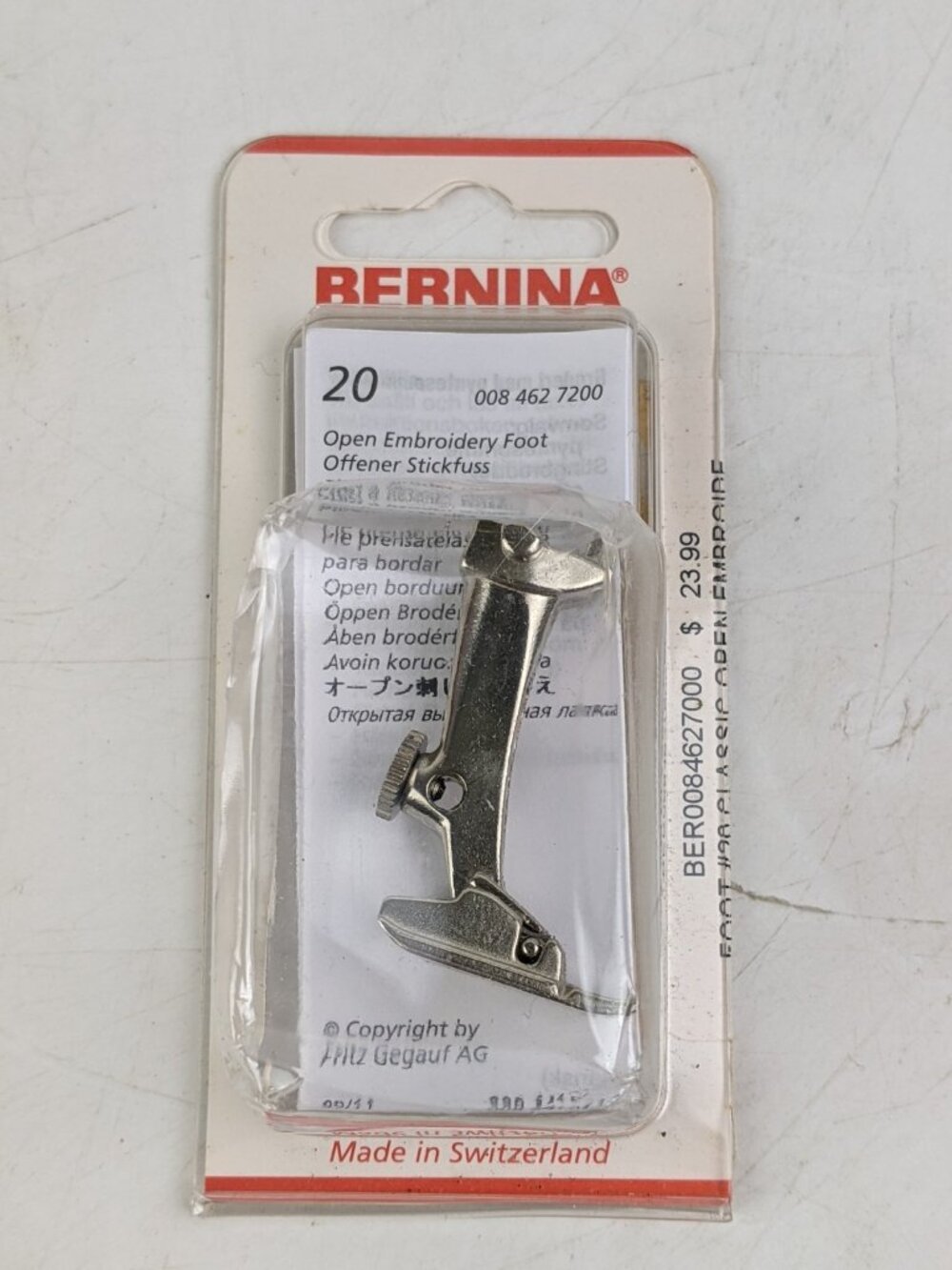 BERNINA Open Embroidery Presser Foot #20 for Sewing Machine, MPN 0084627000 NEW